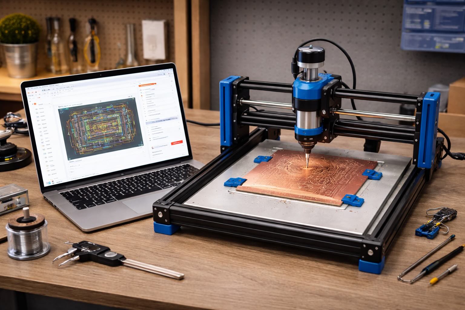 PCB Studio canvas editor with isolation routing toolpath preview