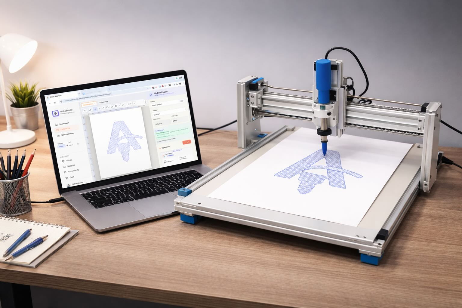 Write Studio canvas editor with pen plotter stroke path preview